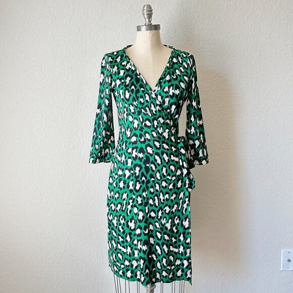 dvf green leopard dress DVF Green Leopard Print Wrap Dress RefindStyle